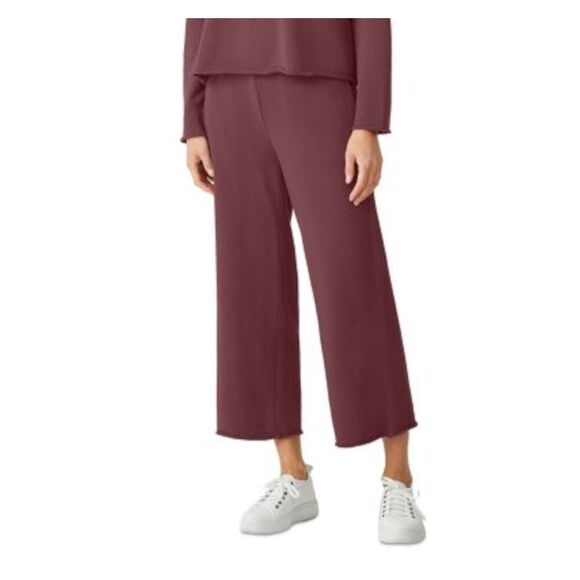 EILEEN FISHER Pants - EILEEN FISHER Womens Burgundy Pocketed Raw Seams Pull-on Cropped Pants L\G